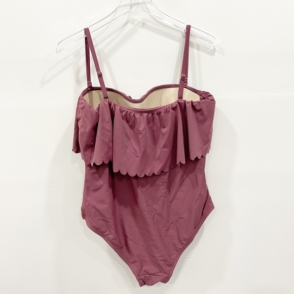 Kona Sol Scalloped Flounce Medium Coverage One Piece Swimsuit Mulberry Modest L - Picture 3 of 8
